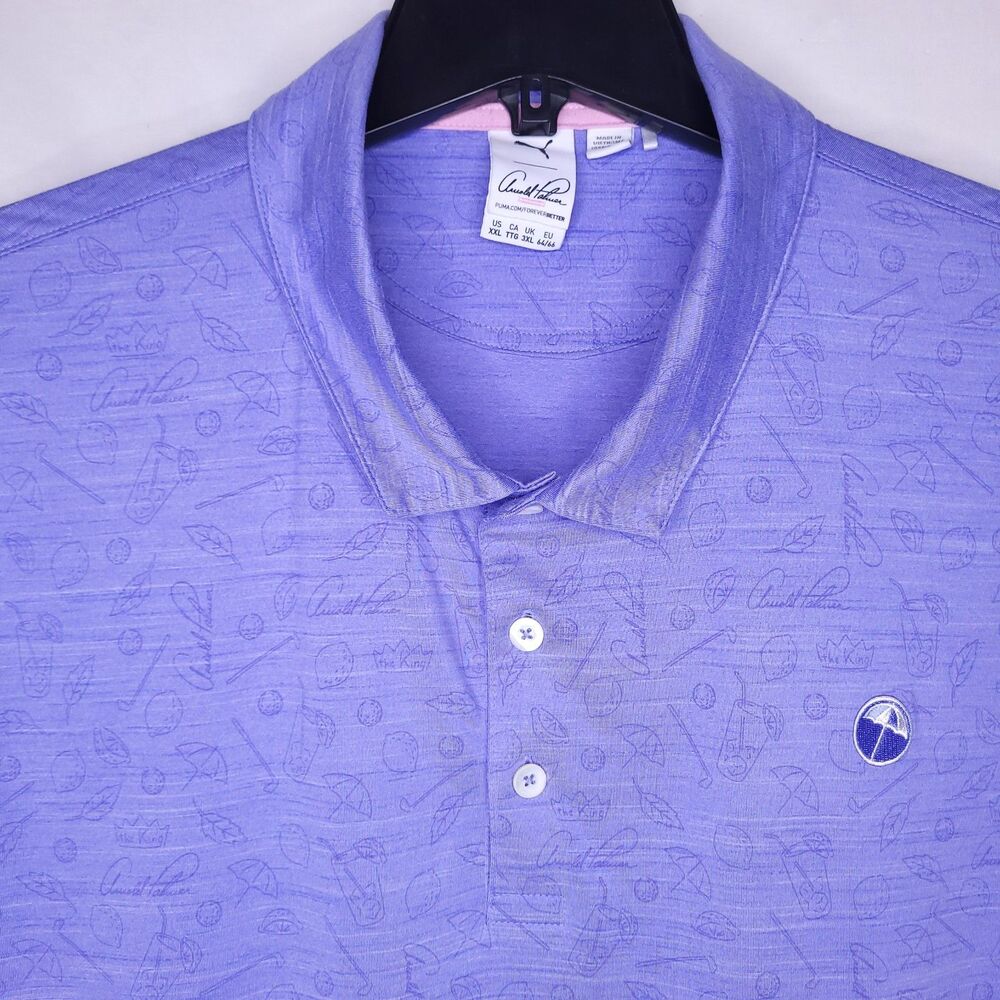 Puma Arnold Palmer Polo Shirt Mens 2XL Lilac AOP Iced Drink Leaf